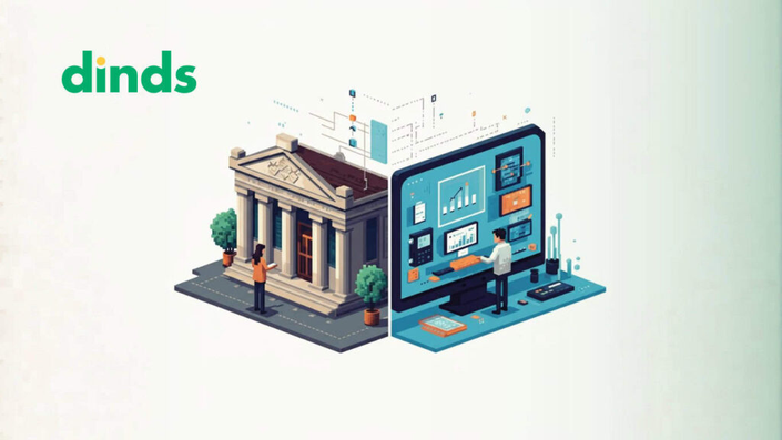 Uma ilustração comparativa entre uma agência bancária tradicional e um ambiente digital de fintech, destacando a simplicidade e a rapidez das soluções digitais.