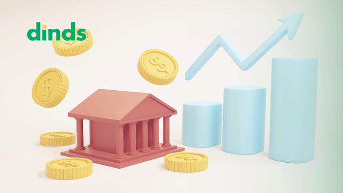 desenho de banco com moedas e gráfico crescente