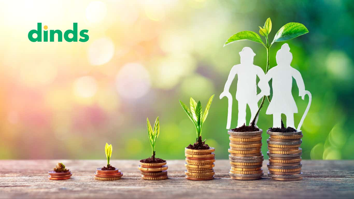 montantes crescentes de moeda com planta com desenho de casal representando a previdência privada