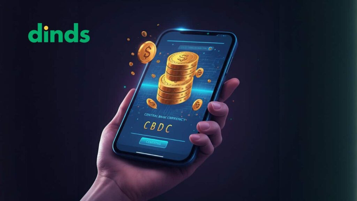 Uma mão segurando um smartphone com uma interface de moeda digital do banco central, representando a criação das CBDCs pelos governos.